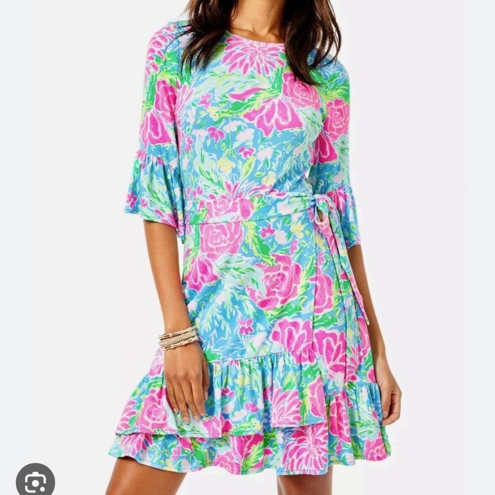 Lilly Pulitzer Kassi Dress - Blue Bunny Business (Zanzibar Blue) Large EUC